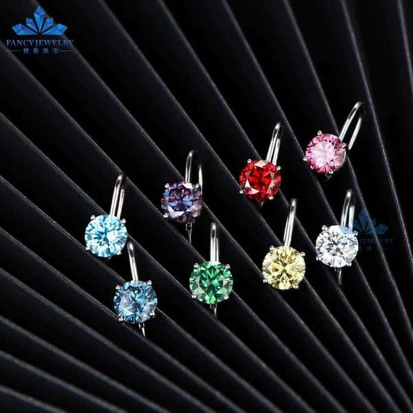 New Design 8mm 2CT Moissanite Pendant Drop Earrings Portuguese Cut Sterling Sier with Color for Wedding Party or Gift