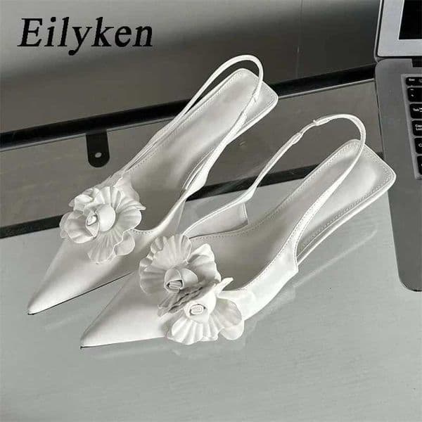 Eilyken Fion Sexy Flower Pointed Toe Thin Low H Pumps Wen Elegant Wedding Slingback Mes Womens Shoes Y250716