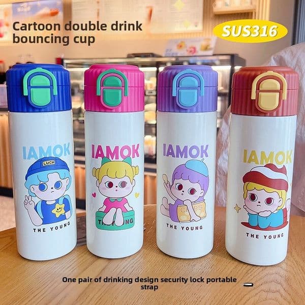 316 Stainless Steel Insulated Childrens Double Drinking Bouncing Portable Cute Straw Water Cup Gift ddmythur L26052172PI