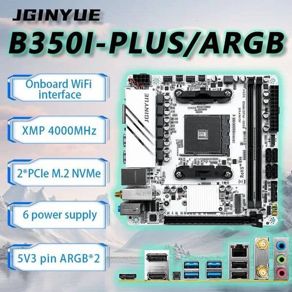 JGINYUE B350 AM4 Motherboard mini itx supports Ryzen2000-4000 series CPU DDR4 RAM Desktop PC WiFi onboard B350i PLUS ARGB