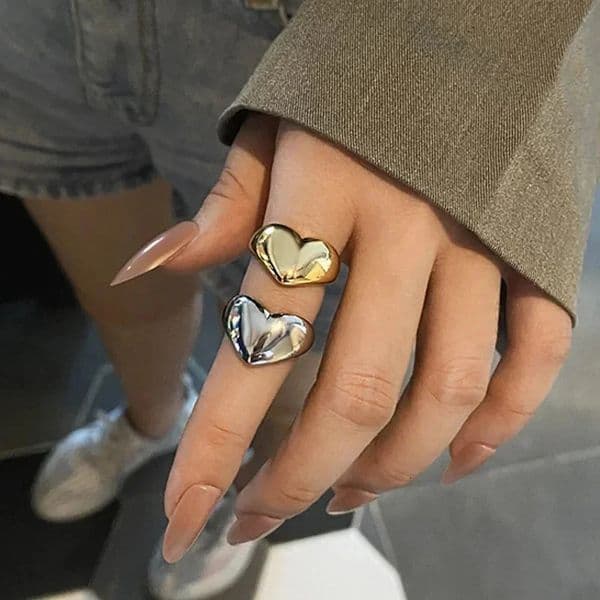 Stainless Steel Simple Smooth Metal Heart Rings For Women Men Y2K Trendy Open Ring Korean Elegant Party Jewelry Couple Gifts 250716