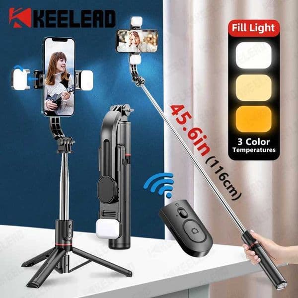 13D Selfie Stick 1160mm with Wireless Bluetooth Double Fill Light Extended Tripod with Remote Shutter for Android IOS Cellphone X250719