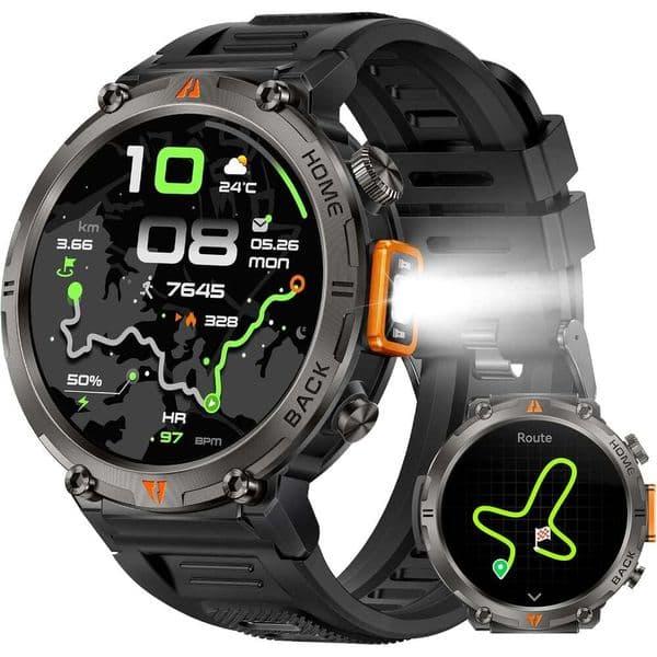 Military Smart Watches Men 3ATM Waterproof (Built-in GPS) Call/LED Flashlight, 1.45" Red Tactical Smartwatch Compass, Fiess Tracker with HR/SPO2/Sleep Monitor