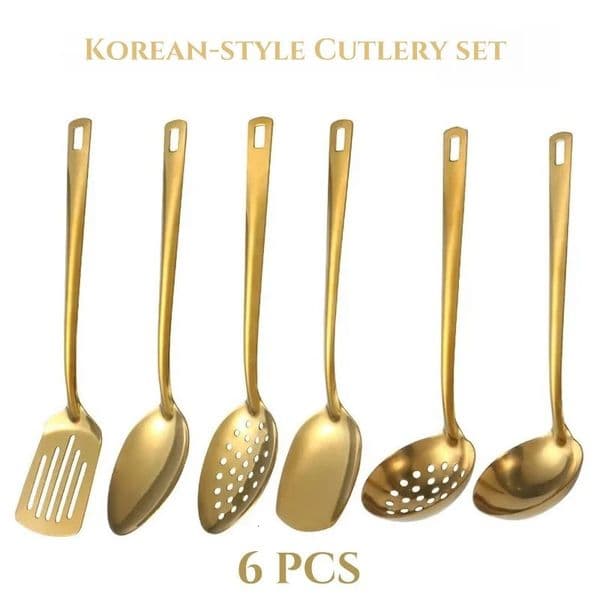 2026 6Pcs Stainless Steel Dinnerware Home Creative Golden Spoon Korean Style Pot Cutlery Kitchenware Set 250714 Free Shipping