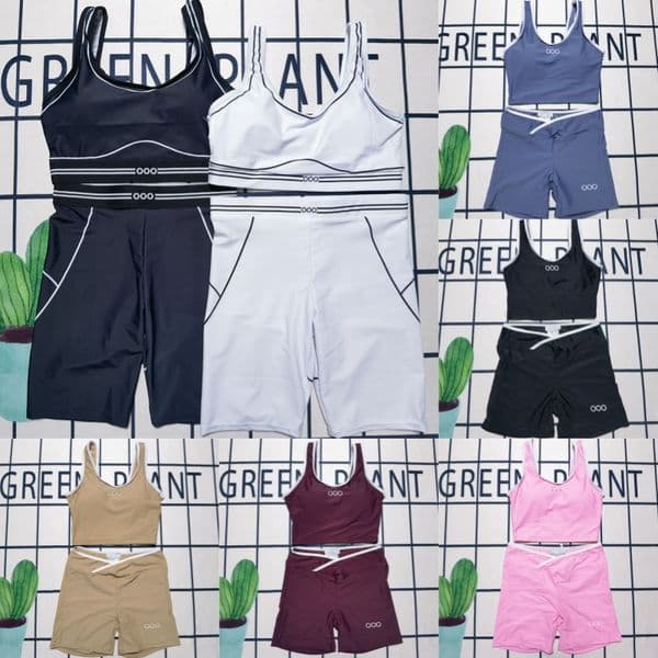Designer Women Tanks Shorts Sportswear Contrast Color Padded Tank Tops High Waist Shorts Tracksuits Summer Fitness Yoga Set