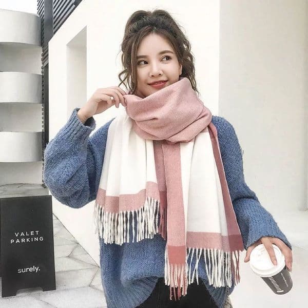 New No. 751 New versatile color matching striped tassel scarf plaid knitted versatile color matching patch thickened warm shawl