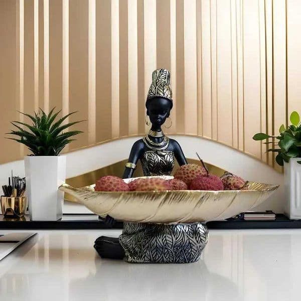 Resin African Woman Fruit Dessert Serving Tray Party Supplies Decorative Desktop Ornament For Wedding Reception Restaurant X2507211