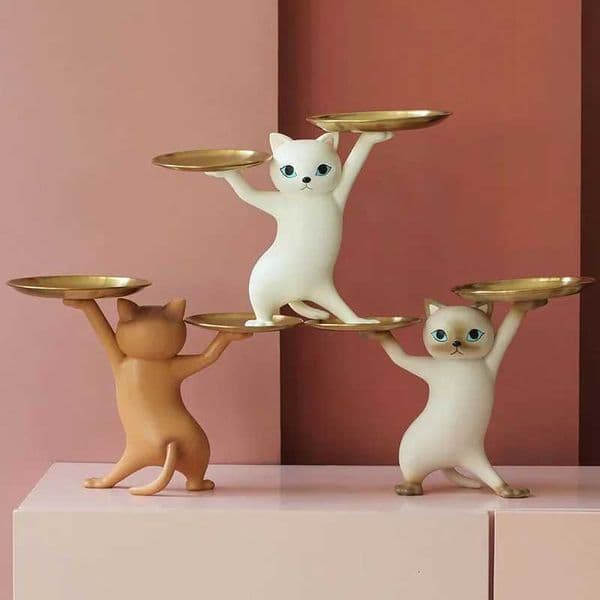 Nordic Resin Cat Tray Statue Bedroom Entrance Home Office Table Desk Decor Accessory Key Candy Container Storage Sculpture X2507211