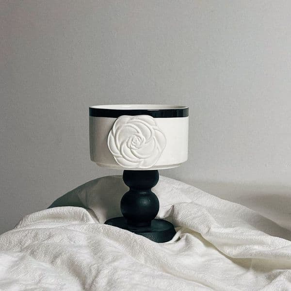 2026 Luxury French Style Camellia Ceramic Wooden High Foot Dessert Coffee Cup Aromatherapy Candle Bowl Home Decoration 250721 Free Shipping