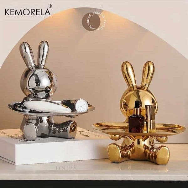 Kemorela Rabbit Key Storage Ornament Ceramic Material Figurine Ornament Home and Living Room Decoration Item Storage Ornaments X250721