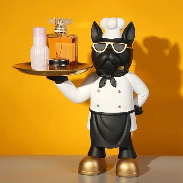 Resin Chef French Bulldog Animal Figurines Ornament Kitchen Tray Table Top Storage Snacks Candy Plate Interior Accessories Craft X250721