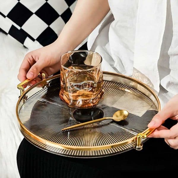 Luxury Storage Tray With Golden Handle Household Tea Dessert Fruit Storage Tray Plate Dinner Plate for Living Room Kitchen X250721