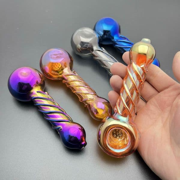 Smoking pipes hookah Oil Burner Pipes Smokings Glass Bowl European and American popular colorful gold-plated spiral glass pipe