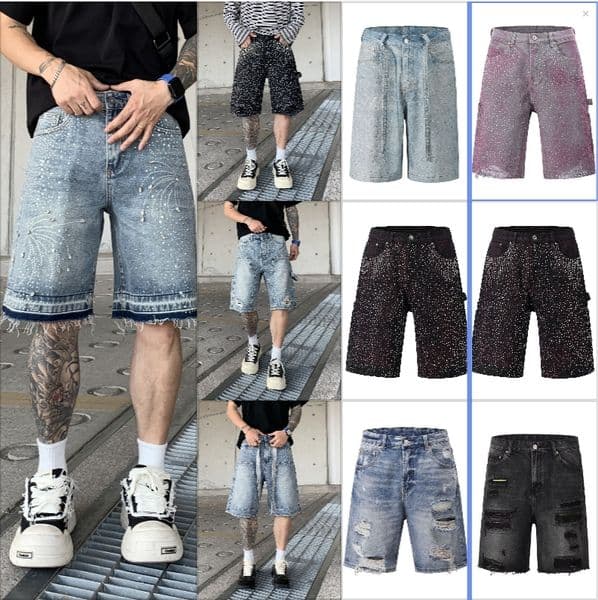 Men Denim Shorts Purple Jeans Cargo Summer Streetwear Y2K Fashion Loose Fit Male Casual Bottoms Retro Washed Hip Hop Denim Shorts Z260615