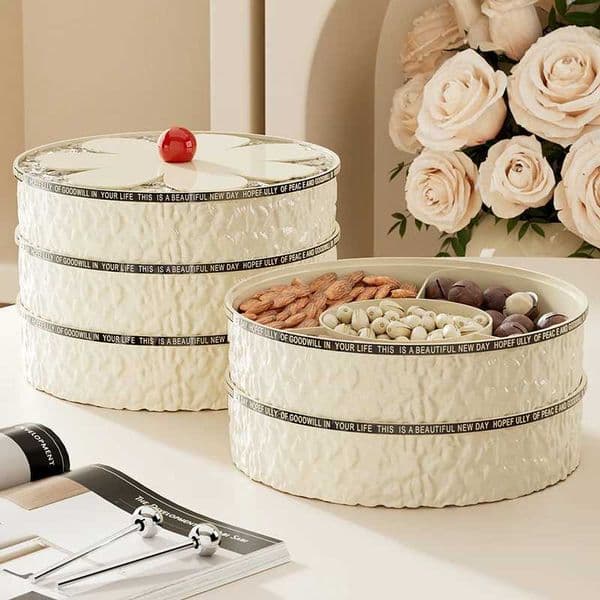 2026 UFORU Light Luxury Flower Fruit High Appearance Level Living Room Snack Candy Tray Large Capacity Division With Cover Box Free Shipping