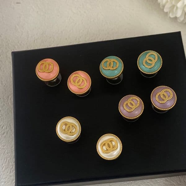 Enamel Round Studs Designer Earrings Real Gold Brass Copper Stamp Letter Earring Fashion Womens Elegance Wedding Party Jewelry Accessories