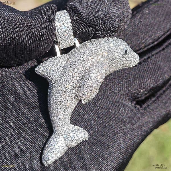 The chilled dolphin pendant necklace is a unique hip-hop accessory paired with a real gold electroplated fashionable Moissanite necklace