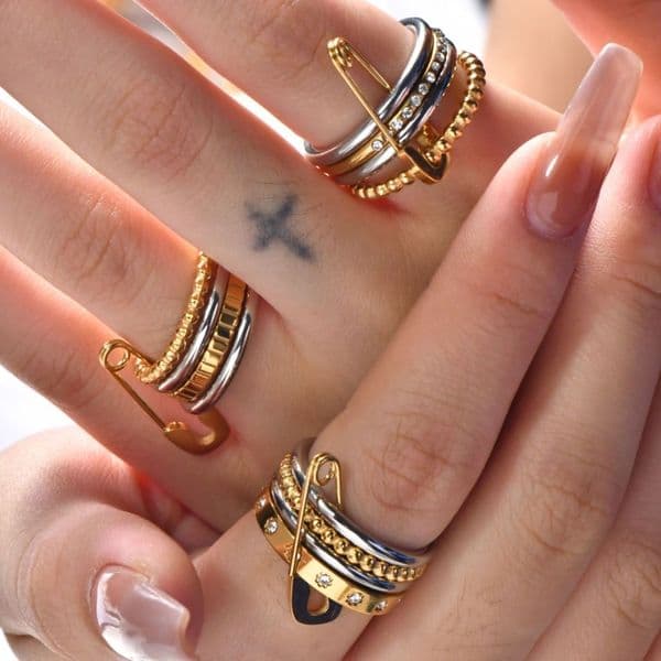Designer Jewellery High Quality Multi Layer Stacked Titanium Steel Non Fading Ring Cross Border Popular Textured Jewelry Gift