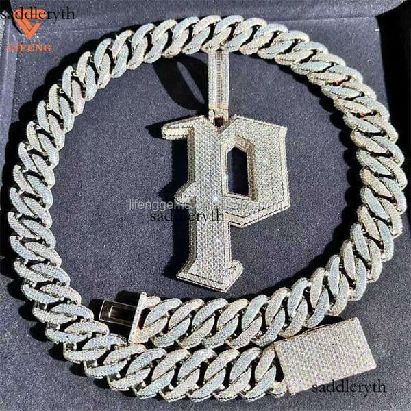 Pendant Necklaces Customization Hip hop Link Necklace White Gold Plated Iced Out Moissanite Dia Cuban Chain