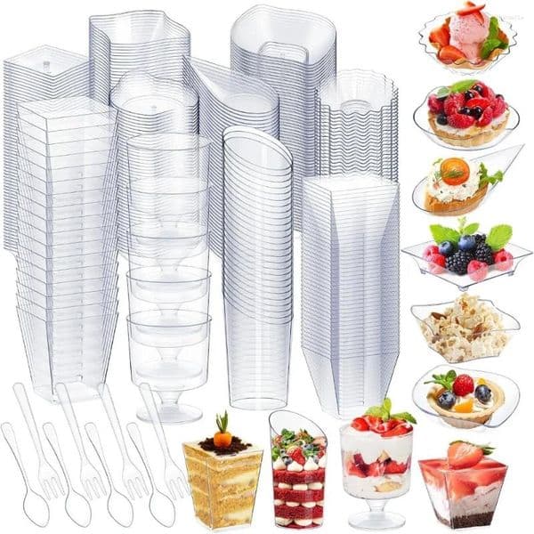 Plates 25pcs Square Cake Cup Clear With Spoon Transparent Dessert Tray Plastic Container Mousse
