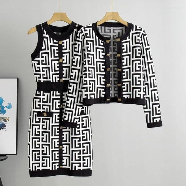 Women's Tracksuits Fashion Spring And Autumn Season Set Age Reducing Temperament Small Fragrance Knitted Cardigan Dress Two Piece