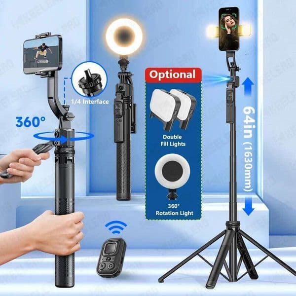 Tripod For Mobile 360°Auto-Rotation Shooting C17 Quadrapod Selfie Stick Phone Stand AI Face Following, With Remote Control