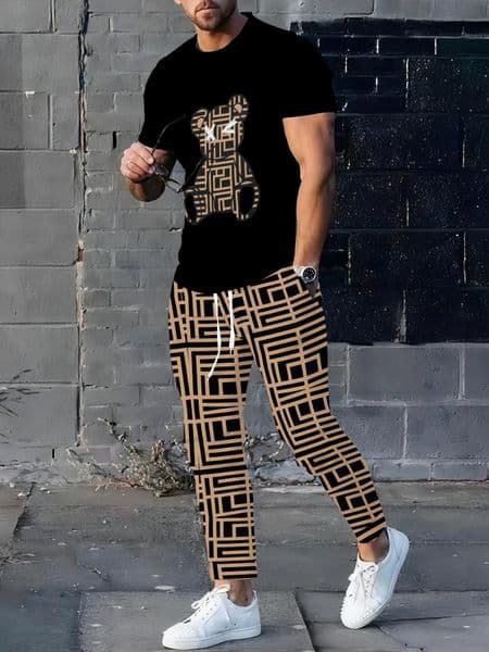 Summer seller Mens Set Daily Casual Outdoor Sports Urban Fashion Bear Print Clothing 250718