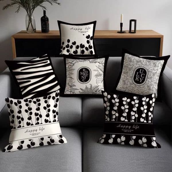 Designer Luxury Nordic Sofa Pillow Living Room Sofa Cushion Cover Ins Modern Simple Light Luxury Black And White High-End Cushion Pillow Cover (not including Insert)