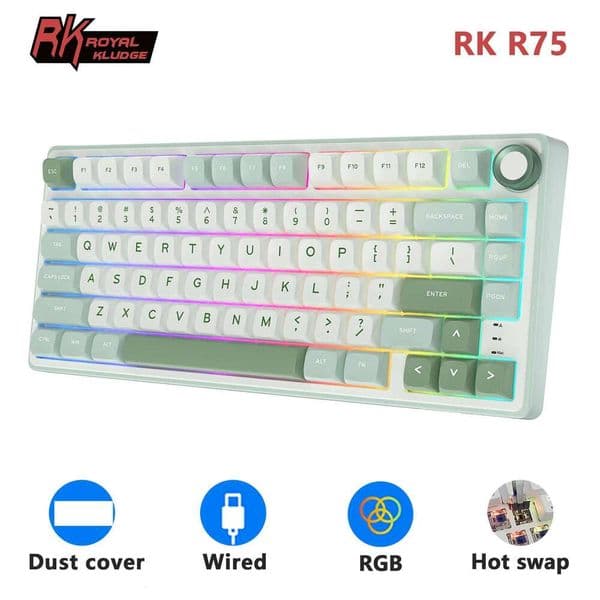 Gaming Keyboards RK Royal Kludge R75 Gasket Wired Mechanical 80 Keys RGB Backlit Hot-Swappable Spanish Gamer Keyboard MDA PBT Keycaps