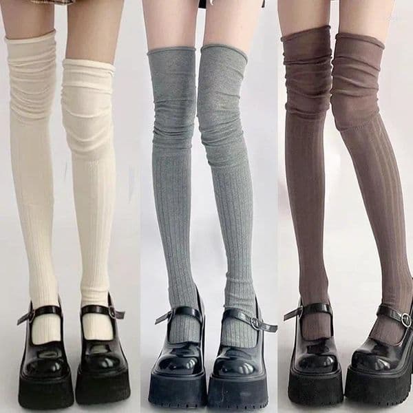 Women Socks Women's Knee-length Ladies Thigh-length SocksWarm Knitted Boot Leg Warmers Japan JK Cotton Thigh High Bottoms