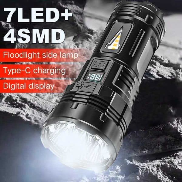 Powerful Flashlight With 7 Lamp Beads Super Tactical Light With COB Side Light Camping Lantern USB Rechargeable Outdoor Torch Z250722