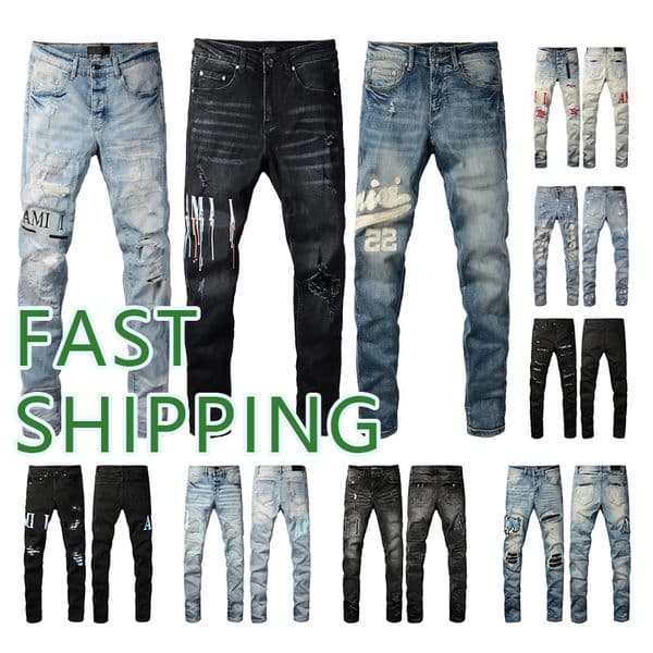 mens amiridenim jeans designer jeans luxury fashion men jean cool style denim Casual designer pant distressed ripped biker black blue jean slim fit motorcycle 04