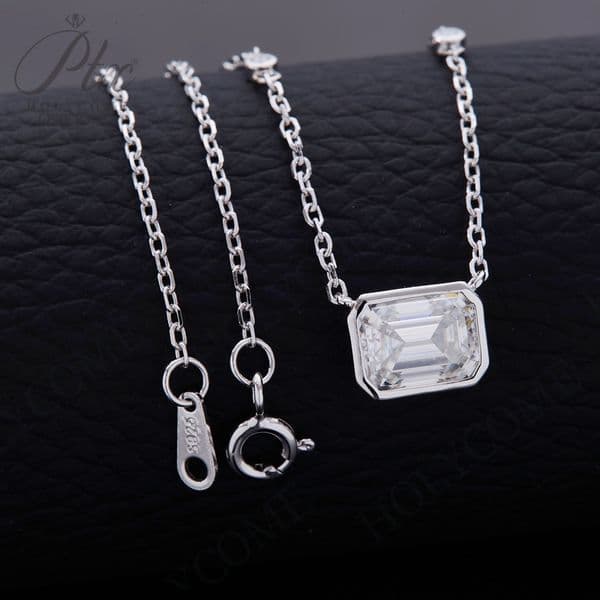 Minimalist Emerald Cut Moissanite Lab Ruby Sapphire Emerald Gemstone Unisex Pendant Necklace Daily Outfit 925 Sterling Silver Valentine's Day Jewelry