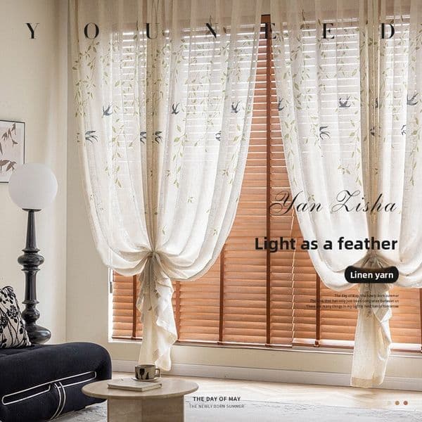 Japanese Cotton Linen Swallowtail Pastoral Style Curtain Light-Filtering Privacy Sheer Bay Window Living Room Balcony Bedroom