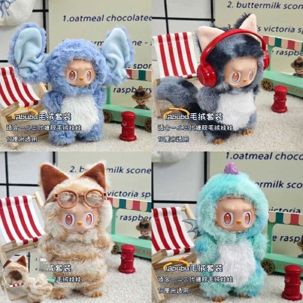 17cm New Labubu Clothing Monster Cat Elephant Series V1 V2 V3 Clothes Replacement Dress Fashion Cute Delicate Plush Suit Doll X250723