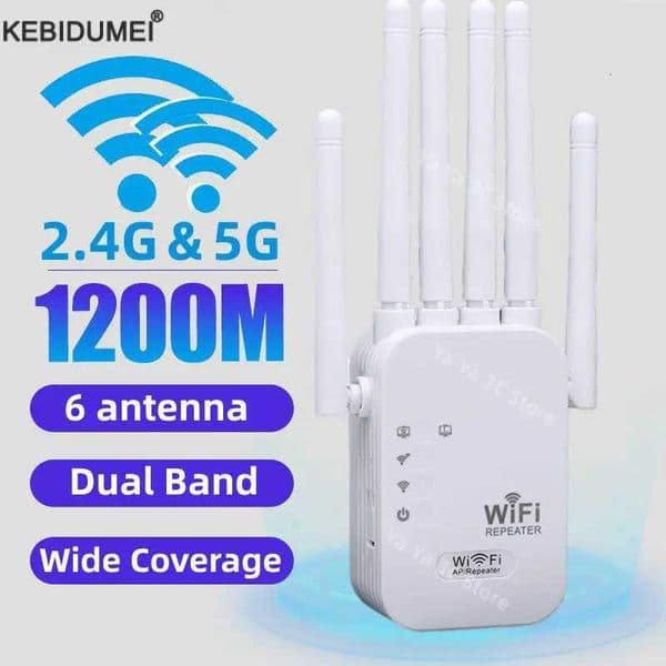 1200Mbps Wireless WiFi Repeater Dual Band 2.4G 5G Wireless Signal Extender Wi-Fi Amplifier Router Long Range Signal Booster XJ250723