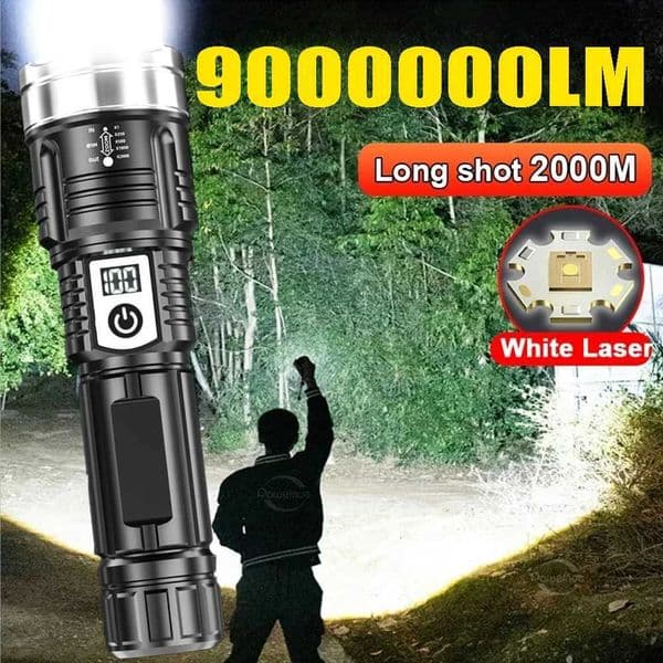 High Power 200000LM LED Flashlight Built-in Battery Type-C Rechargeable Strong Light Torch Outdoor Camping Hiking Emergency Lamp Z250722