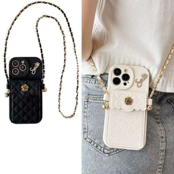 16 Quilted Small Fragrance Camellia Card Holder Compatible With Iphone 15 Pro Max Apple 13 Phone Case 11 Crossbody Iphone 17 Pro Case Designer Phone Case
