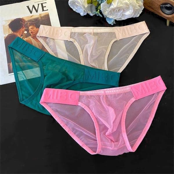 Underpants 3PCS Ultra Thin Transparent 20D Mesh Men's U Pouch Underwear Sexy Fitness Sheer Gauze Briefs Wide Belt Erotic Lingerie Plus Size