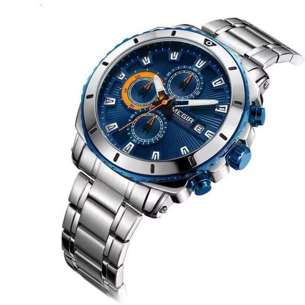 MEGIR Men's Sports Chronograph Watch - Waterproof, Luminous, Date, 45mm Stainless Steel Watch