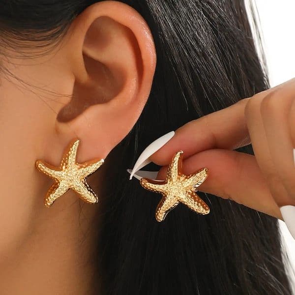 Summer Starfish Stud Earrings For Women Vintage Gold Color Metal Geometric Earring Female Beach Vacation Jewelry Gift 250715