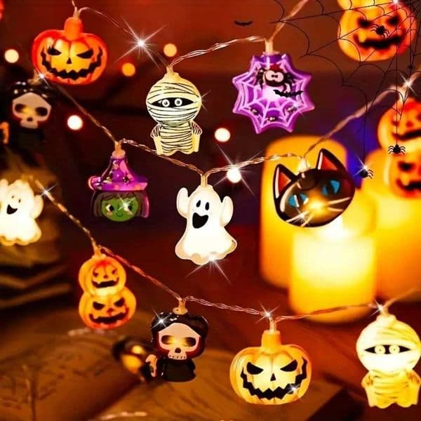 1PC 1.5M10LED/3M20LED Halloween Battery Box 8-Element Light String Without Battery used for Halloween autumn harvest decoration X250724