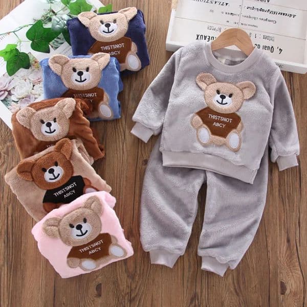 Winter Baby Girls Boys Homewear Sets Autumn Fashion Flannel Fleece Clothes Kids Cartoon Bear Sleepwear Children Pajamas 250724