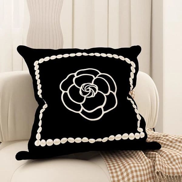 Designer Creative Sofa Pillow Cushion Nap Office Waist Back Cushion Pillow Cover Cotton And Linen Black And White Bay Window Pillow Light Luxury