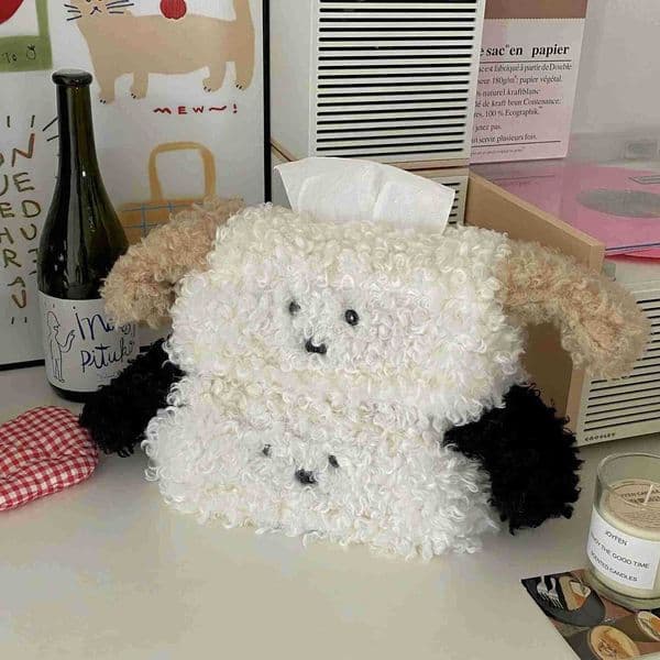 ute Plush Dog Tissue Box Creative Drawing Paper Box Dormitory Womens Home Living Room Decor Desktop Tissue Box M250724