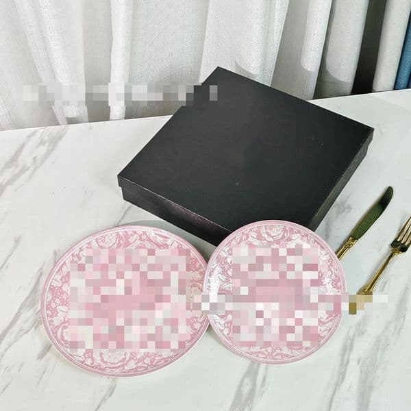 Western-Style Pink Baroque Bone China Shallow 10-Inch And 8-Inch Light Plates 2323