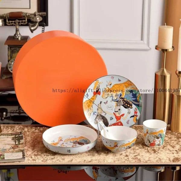 Circus Fantasy Series Bone China Mug Plate Set Whimsical Cartoon-Print Coffee Cups British-Style Tea Set with Playful Designs XJ250724