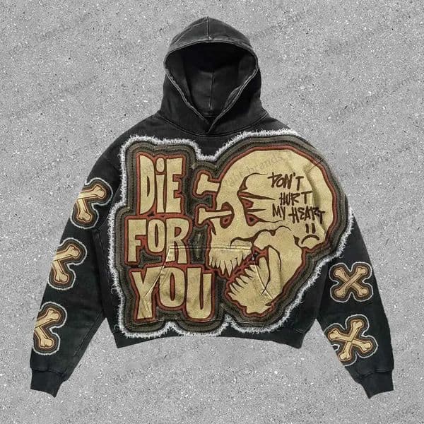 Harajuku Stylish Retro Skull Print Hoodies Women Graphic American Y2K Top Oversized Hoodie Couples Streetwear Goth Women Clothes T250724