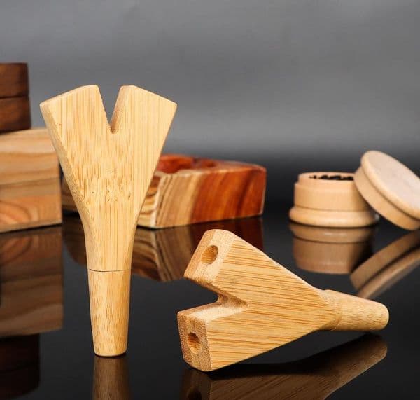 Smoking Pipes Double hole bamboo and wood pipe double fork