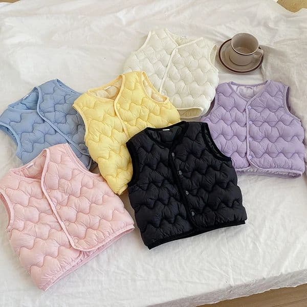 Kids Solid Color Down Cotton Puffer Vest Winter Warm Lightweight Quilted Gilet Toddler 2-8 Years Old Boys Girls Inner Jacket 250723